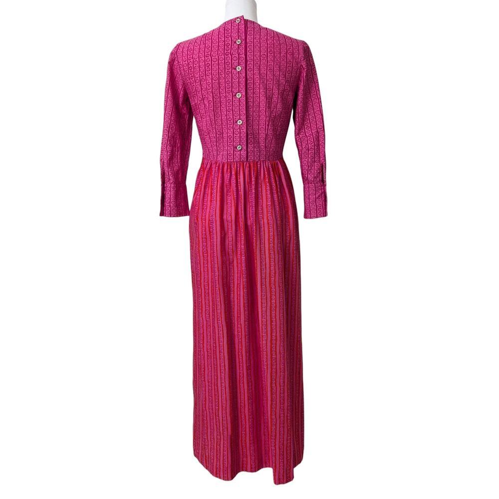 RARE Marimekko Pink Kukkaraita Design Vuokko Nurmesniemi 60s Cotton Maxi Dress - Picture 4 of 15